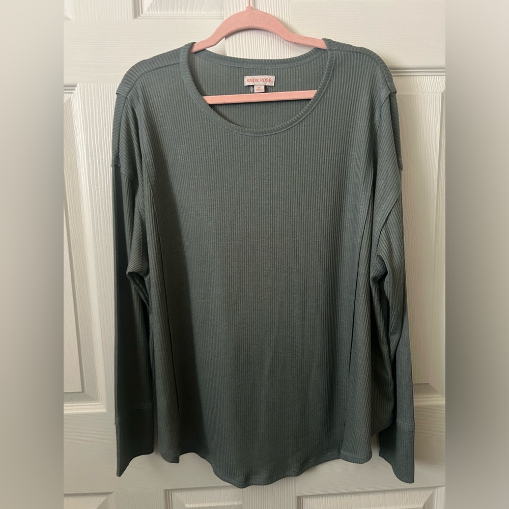 Knox Rose Ribbed Top in Deep Green xxl